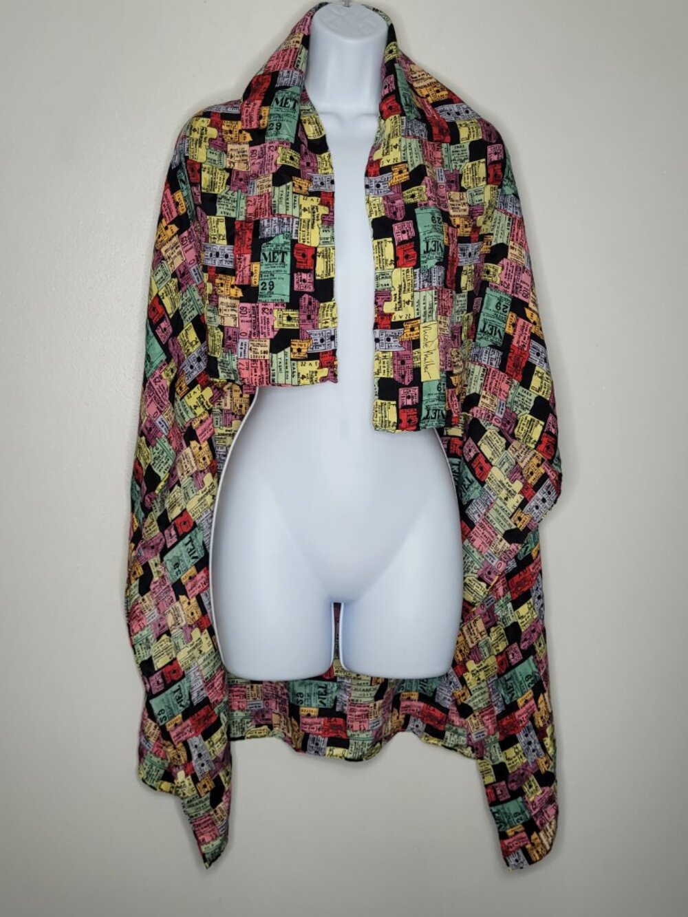 Vintage 1990 Nicole Miller Scarf Theatre Tickets all over print artsy unique